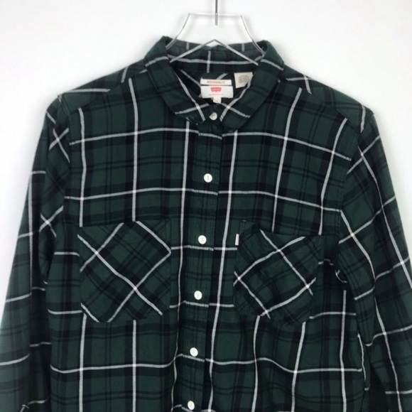LEVI’S Boyfriend Green Plaid Flannel Cotton - Picture 2 of 6